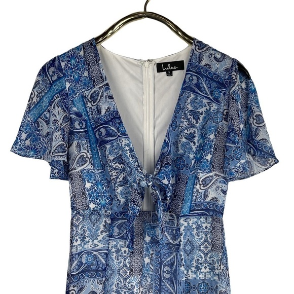 LULUS WINGS OF LOVE PAISLEY HANDKERCHIEF V-NECK SLIT SHORT SLEEVE MAXI DRESS - Picture 6 of 16